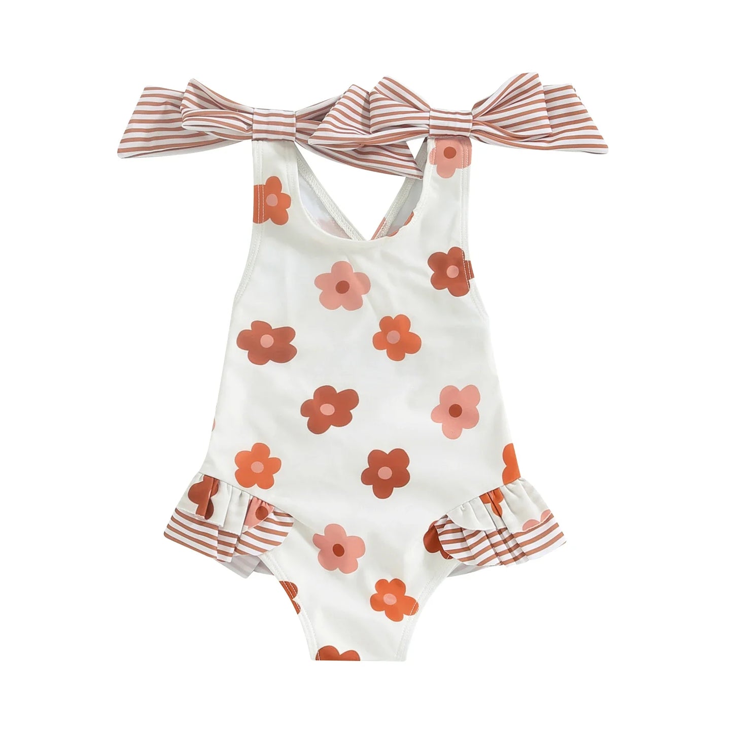 Bowknot Frill Floral Swimsuit