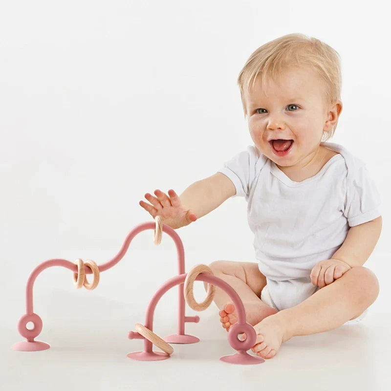 Montessori Wood Ring Soft Silicone Teether Toys