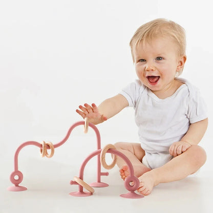 Montessori Wood Ring Soft Silicone Teether Toys