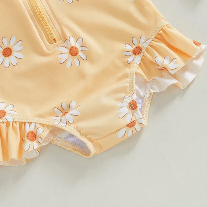 Floral Rash Guard Swimsuit with Hat Set