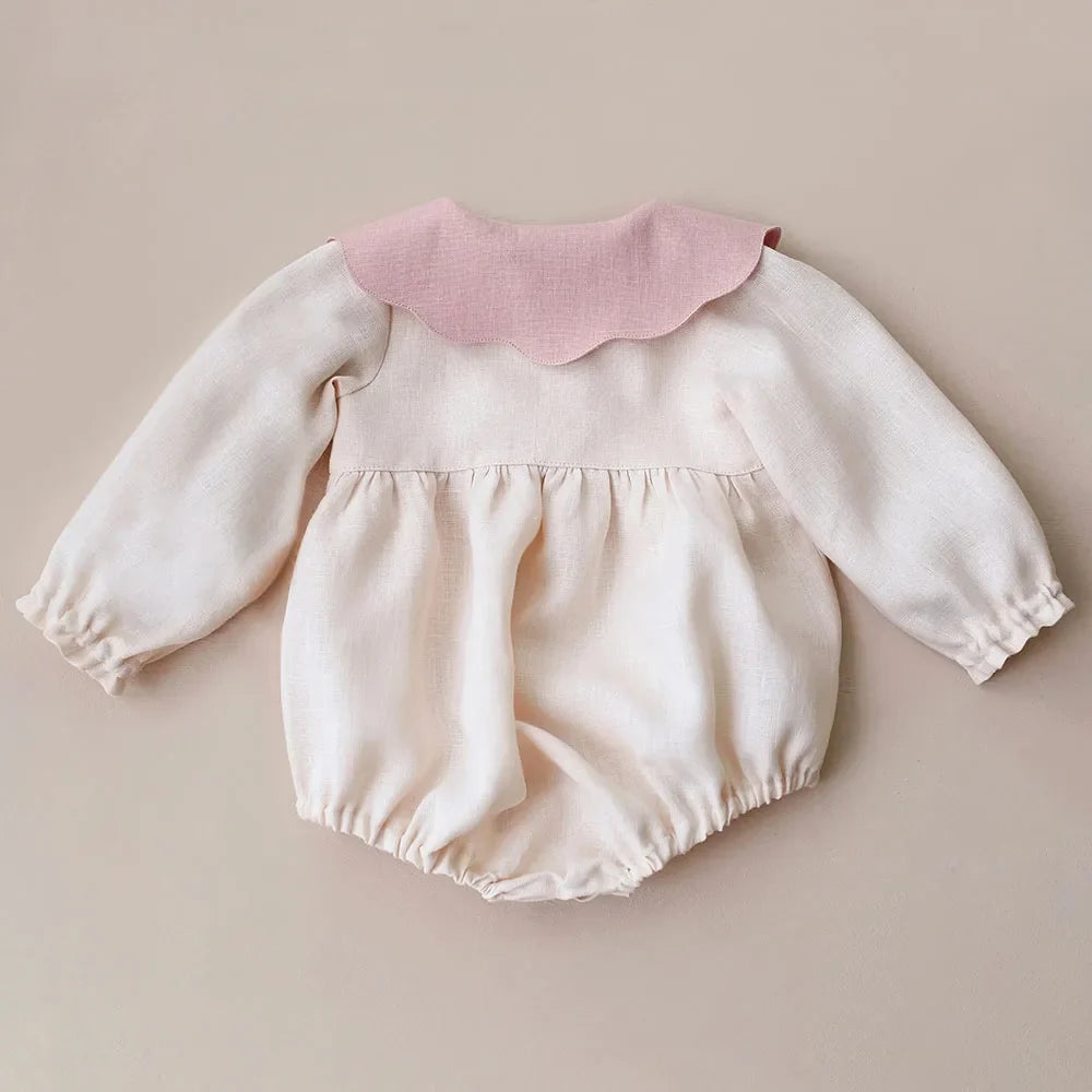 Embroidered Flap Cotton Long Sleeve Romper