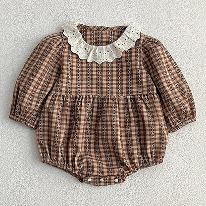 Lace Collar Checkered Romper
