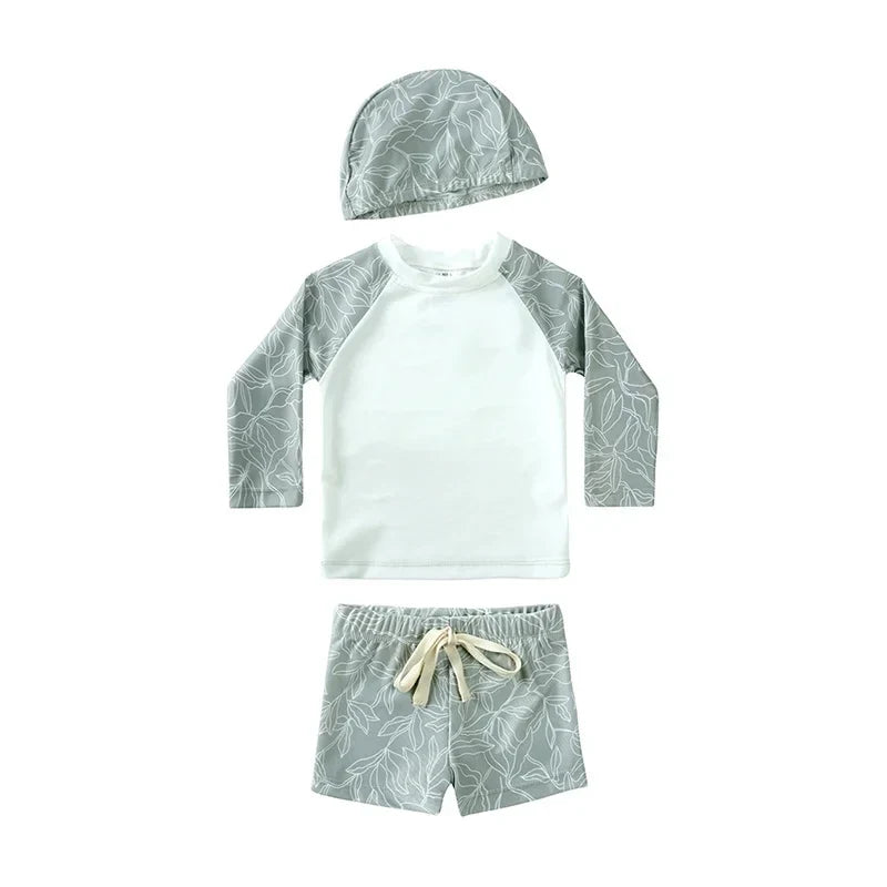 Boys Long sleeve Swimsuit Set. 3Pcs