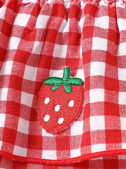 Strawberry Plaid  Layered Romper