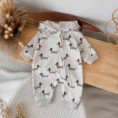 Dog Printed Hooded Jumpsuit