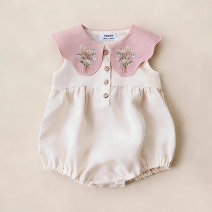 Embroidered Flap Cotton Long Sleeve Romper