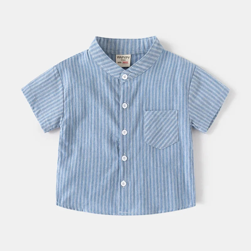 Stand Collar Solid Cotton Shirt