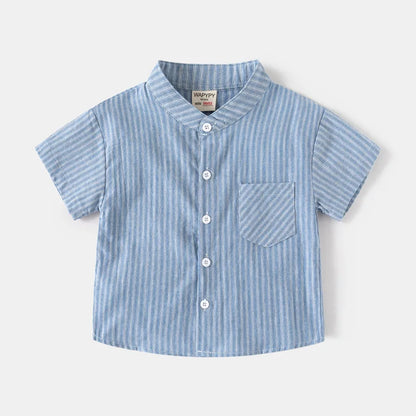 Stand Collar Solid Cotton Shirt