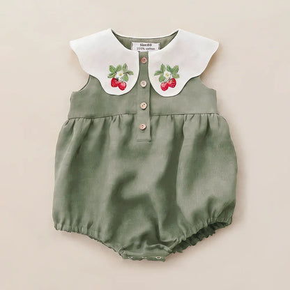 Embroidered Flap Cotton Long Sleeve Romper