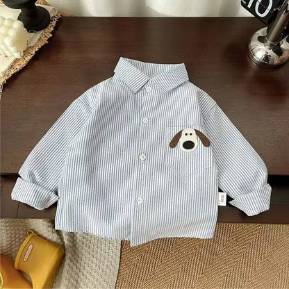 Stripe Button Up Dog Patch Shirt