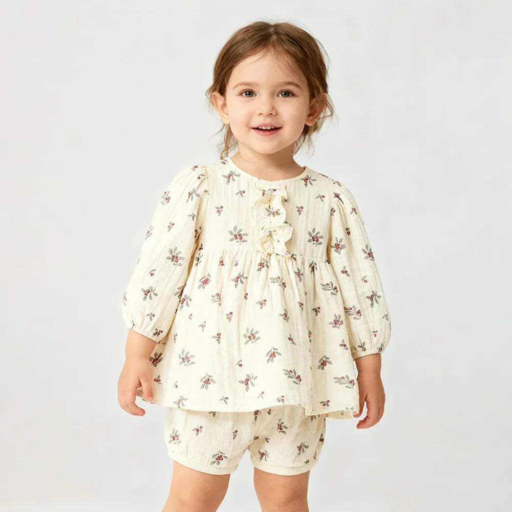 Ruffle Floral Cotton Shorts Set