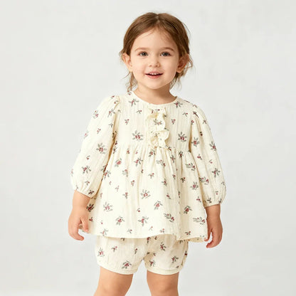 Ruffle Floral Cotton Shorts Set