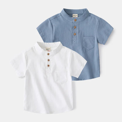 Stand Collar Solid Cotton Shirt