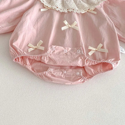 Lace Collar Ribbon Romper