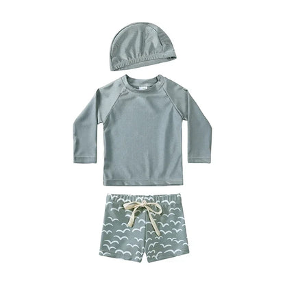 Boys Long sleeve Swimsuit Set. 3Pcs