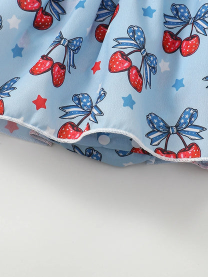 Blue Cherry Print Romper