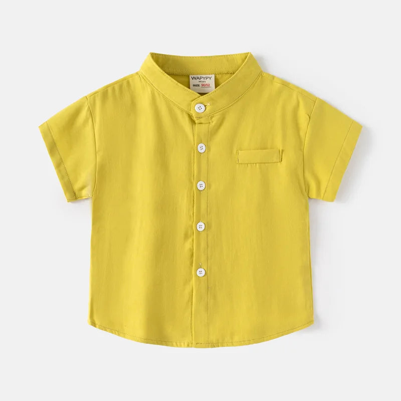 Stand Collar Solid Cotton Shirt