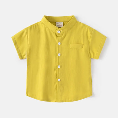 Stand Collar Solid Cotton Shirt
