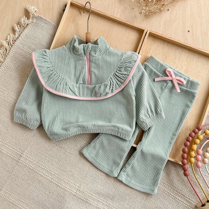 Corduroy Color block Pants Set