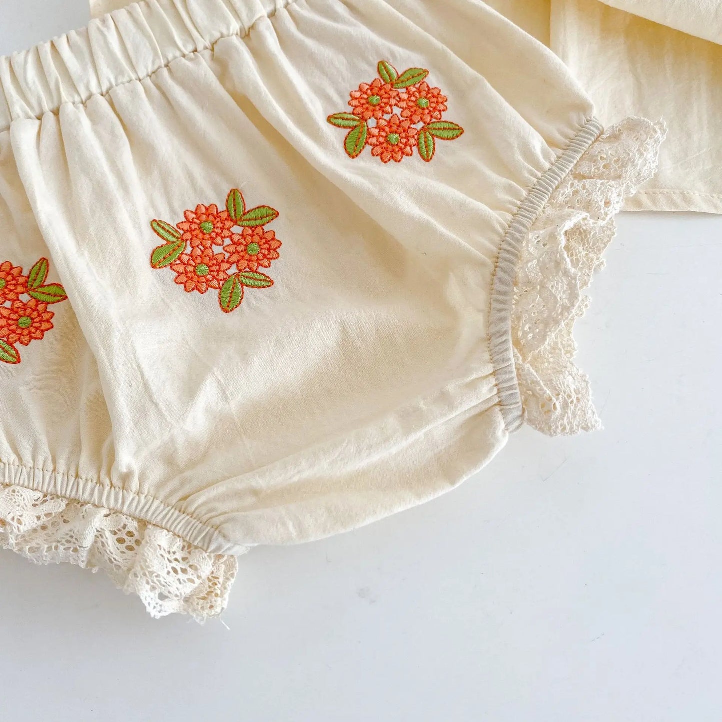 Flower Embroidered Short Sleeve Set
