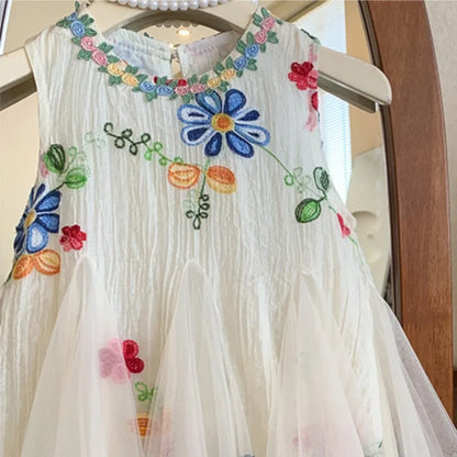 Floral Neckline Tulle Dress