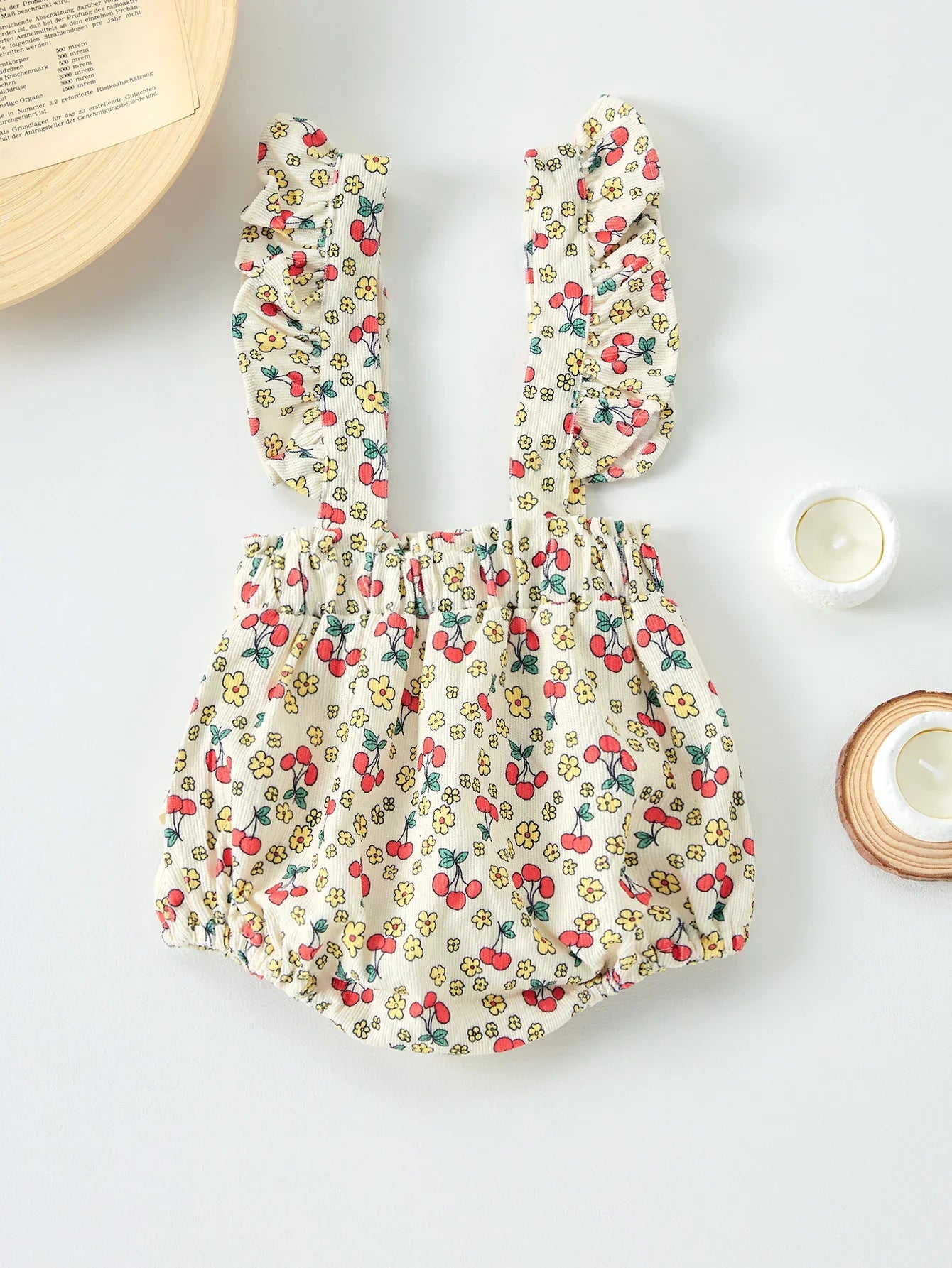 Cherry Ribbon Suspender Romper