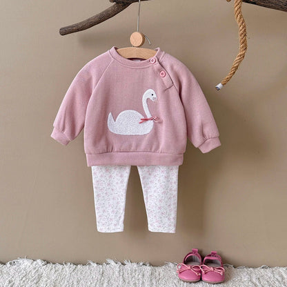 Swan Embroidered Sweater Set