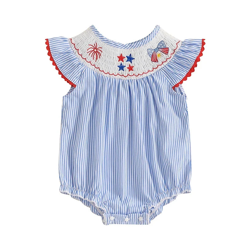 Stripe Star Embroidery Romper