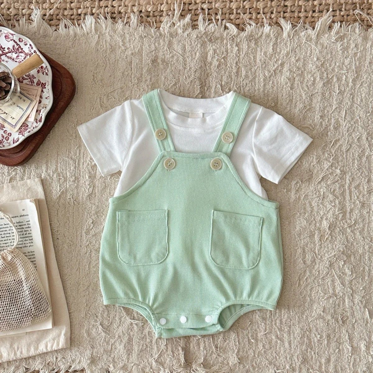 Mint T-Shirt Suspender Romper Set