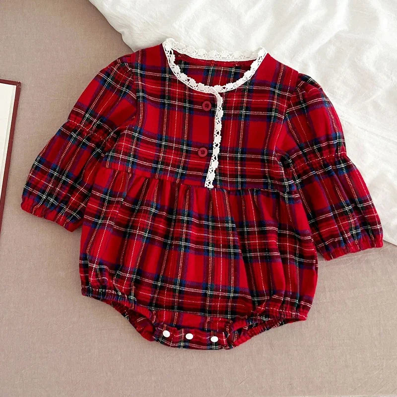 Round Neck Buffalo Plaid Romper