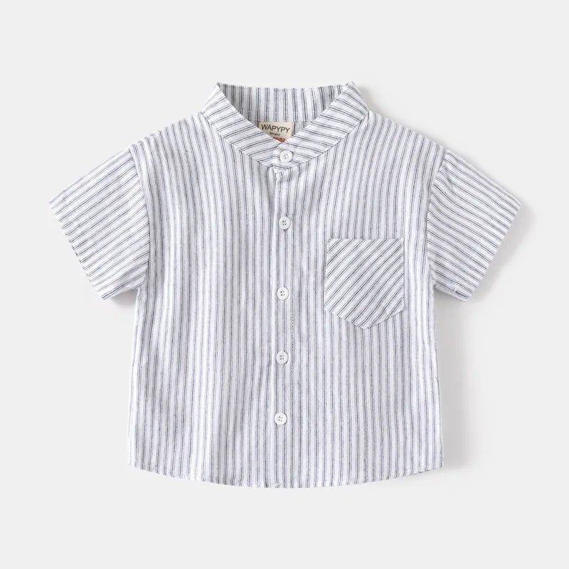 Stand Collar Solid Cotton Shirt
