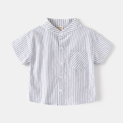 Stand Collar Solid Cotton Shirt