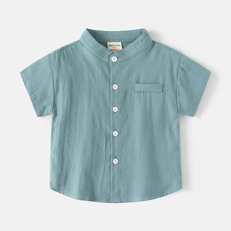Stand Collar Solid Cotton Shirt