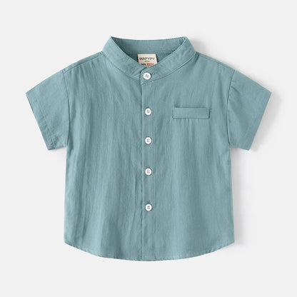 Stand Collar Solid Cotton Shirt