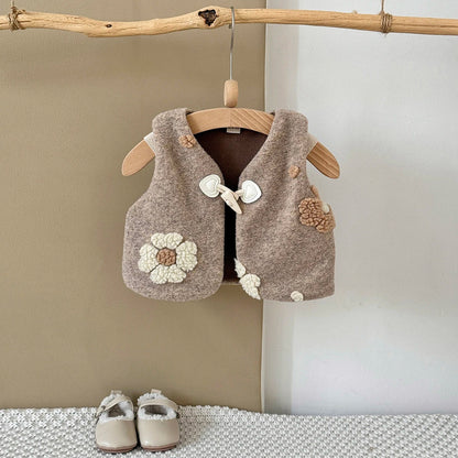 Plush Flower Embroidered Vest