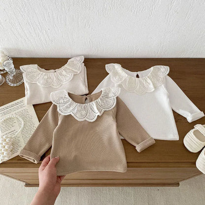 Embroidered Flower Lotus Collar Top