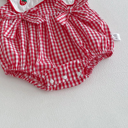 Embroidered Strawberry Collar Bodysuit