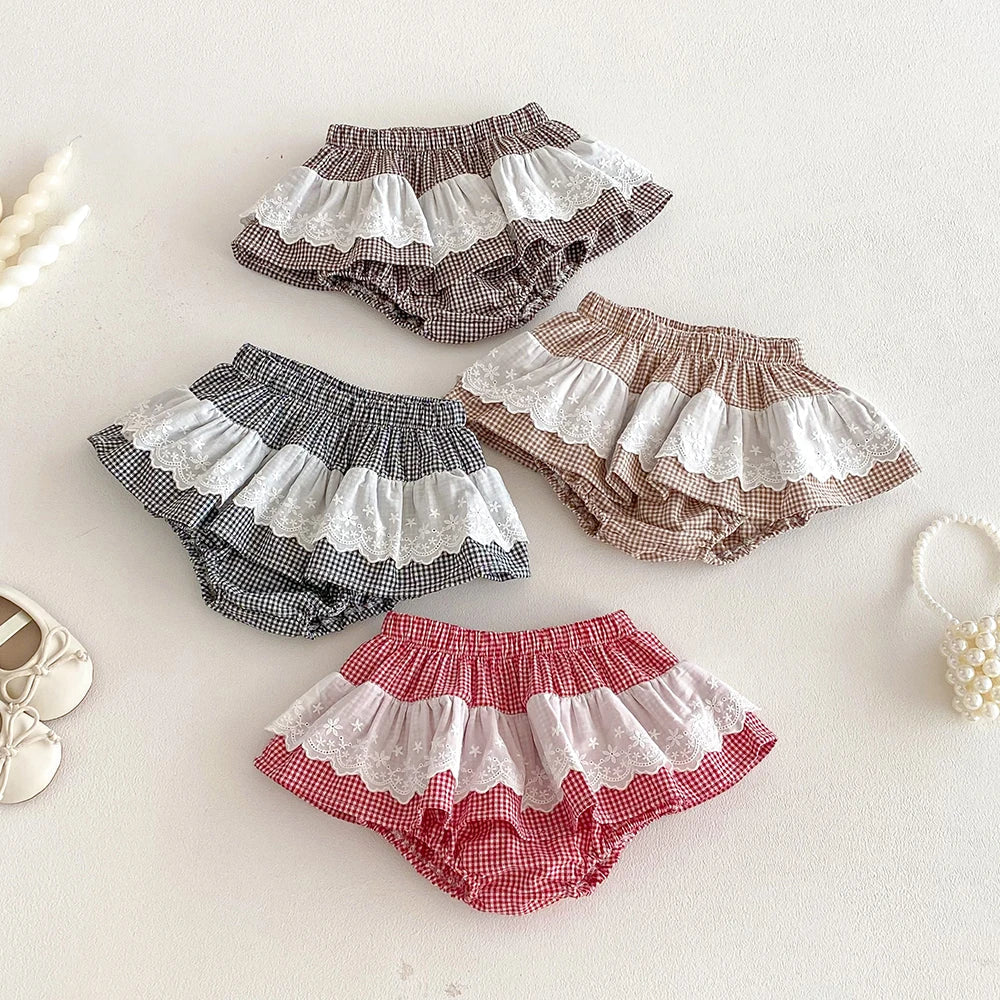 Plaid Ruffles Lace Skirt