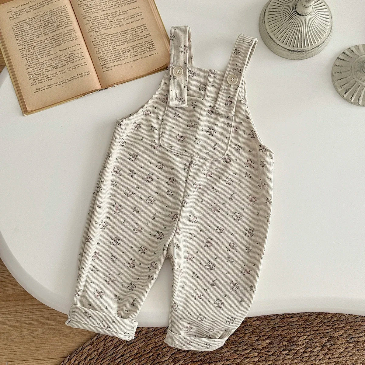 Floral Corduroy Dungarees Jumpsuit