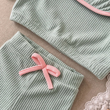Corduroy Color block Pants Set