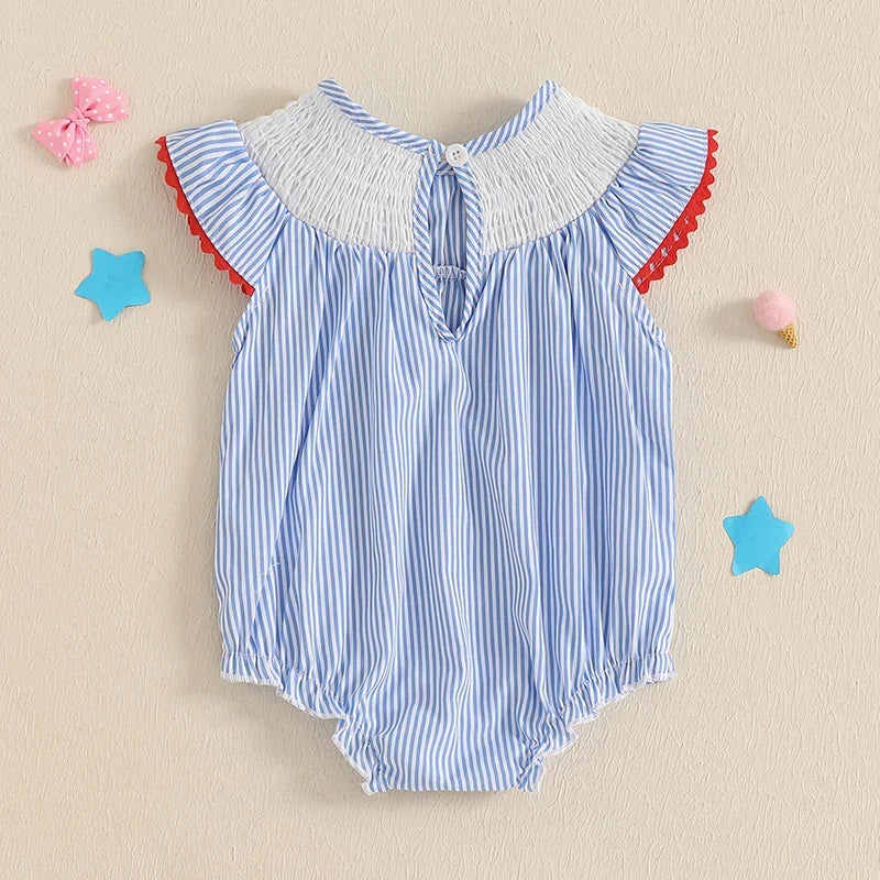 Stripe Star Embroidery Romper