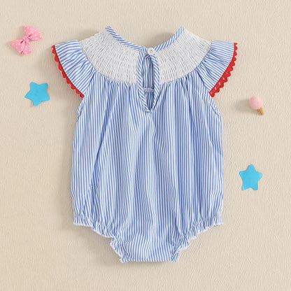 Stripe Star Embroidery Romper