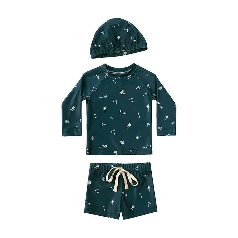 Boys Long sleeve Swimsuit Set. 3Pcs