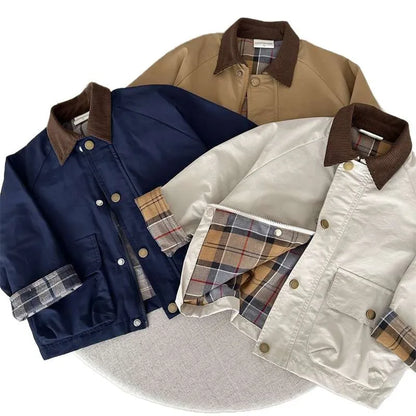 Plaid Suede Neck Coat Jacket