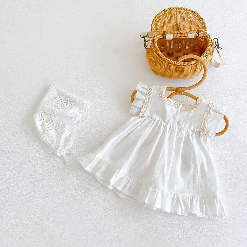 White Frill Embroidery Dress