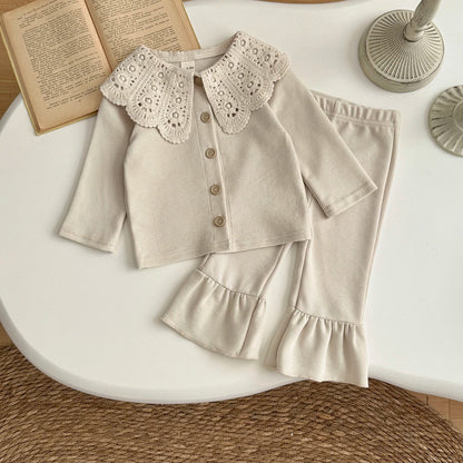 Large Lace Collar Cardigan Set