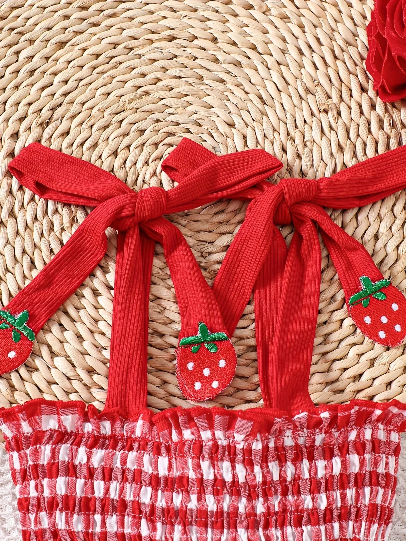 Strawberry Plaid  Layered Romper