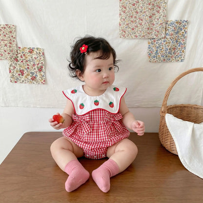 Embroidered Strawberry Collar Bodysuit