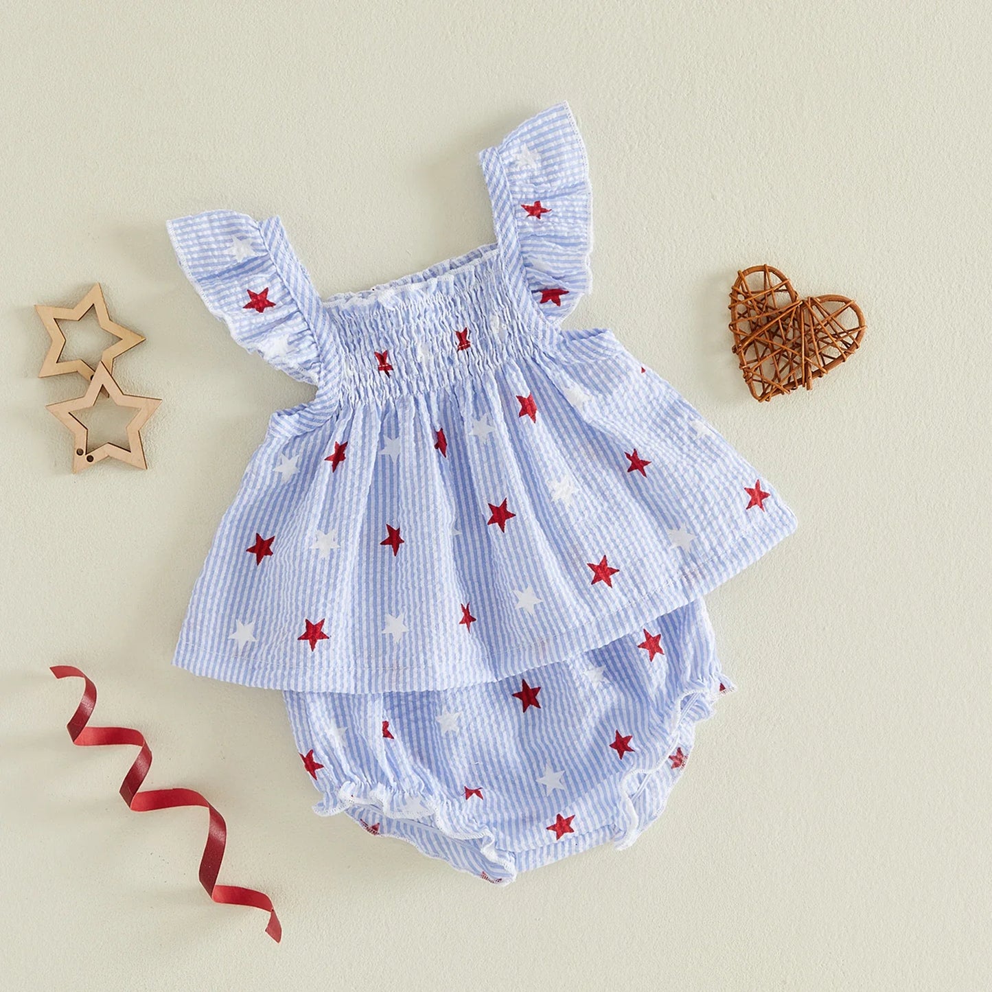 Star Print Fly Sleeve Shorts Set