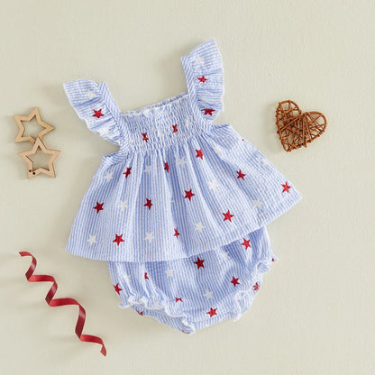 Star Print Fly Sleeve Shorts Set